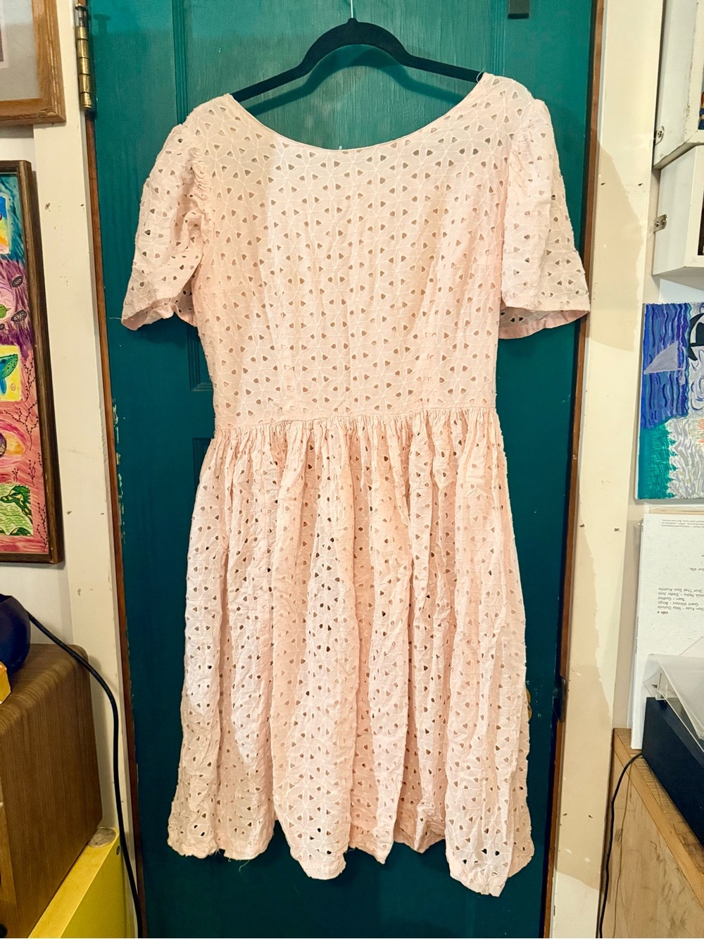 Vintage Handmade Eyelet Fit-and-Flare Dress - Pink